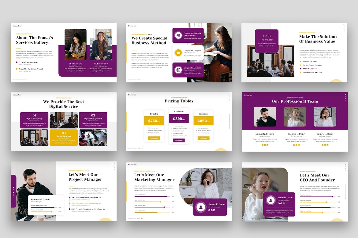 企业文化介绍PPT创意模板 Enosa – Business Powerpoint 幻灯图表 sucaiwan.com