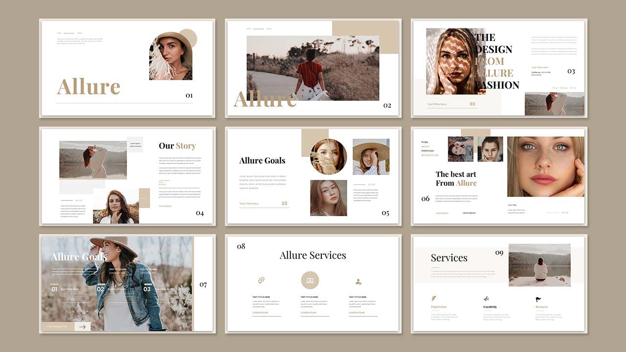 复古时尚演示PPT幻灯片模板素材 Allure – Business Presentation Powerpoint Template 幻灯图表 sucaiwan.com