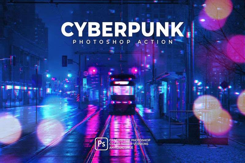 赛博朋克未来感特效PS动作，附视频教程 插件预设 sucaiwan.com