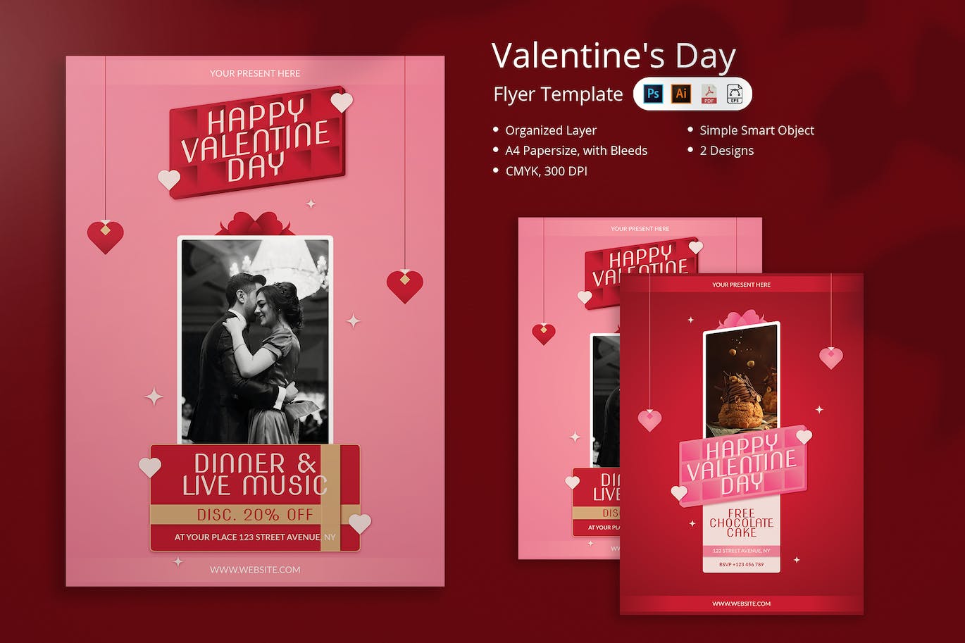 爱心情人节传单模板 Niken – Valentine’s Day Flyer 设计素材 sucaiwan.com