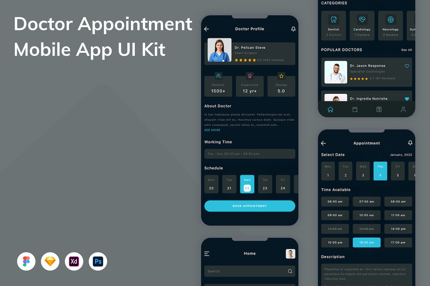 医生预约移动应用程序App设计UI模板 Doctor Appointment Mobile App UI Kit APP UI sucaiwan.com
