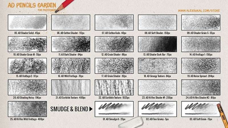 100+铅笔速写PS笔刷工具，TPL格式 笔刷资源 sucaiwan.com