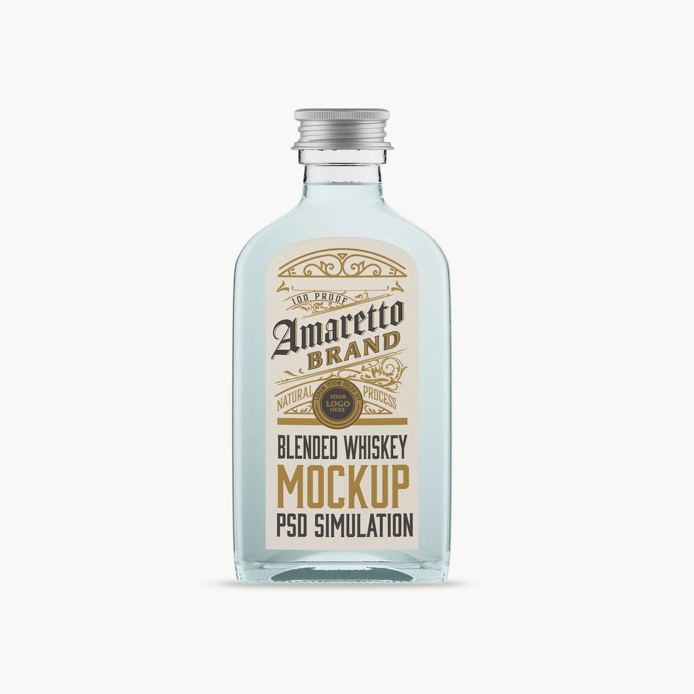 扁平威士忌玻璃瓶设计样机 Flat Whiskey Glass Bottle Mockup 样机素材 sucaiwan.com