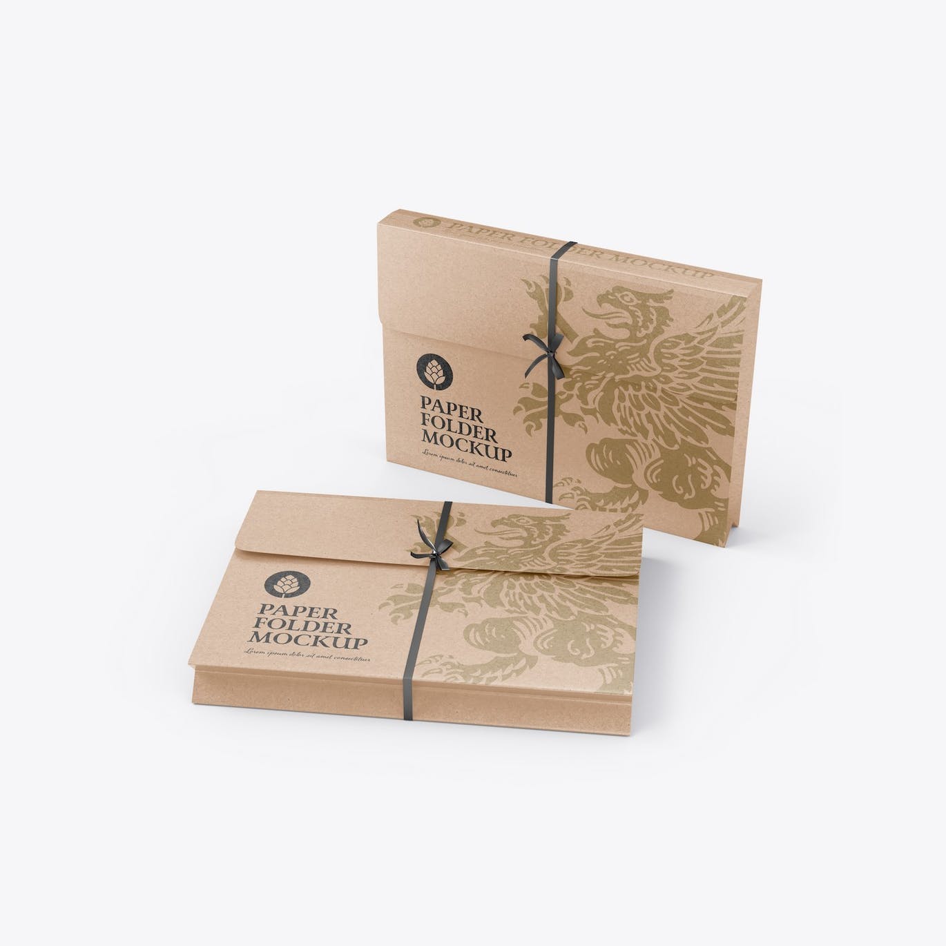 带绳的牛皮纸文件夹外观设计样机 Set Kraft Folders with Rope mockup 样机素材 sucaiwan.com