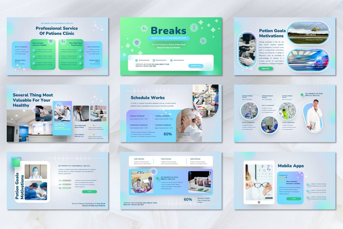 医疗保健PPT演示幻灯片模板 Potions – Medical & Healthcare Powerpoint Template 幻灯图表 sucaiwan.com