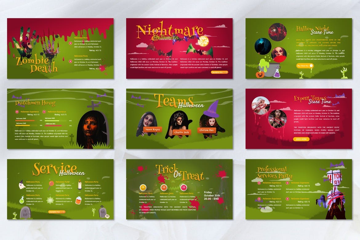 万圣节派对活动PPT模板下载 Zambie – Halloween Party Powerpoint Template 幻灯图表 sucaiwan.com