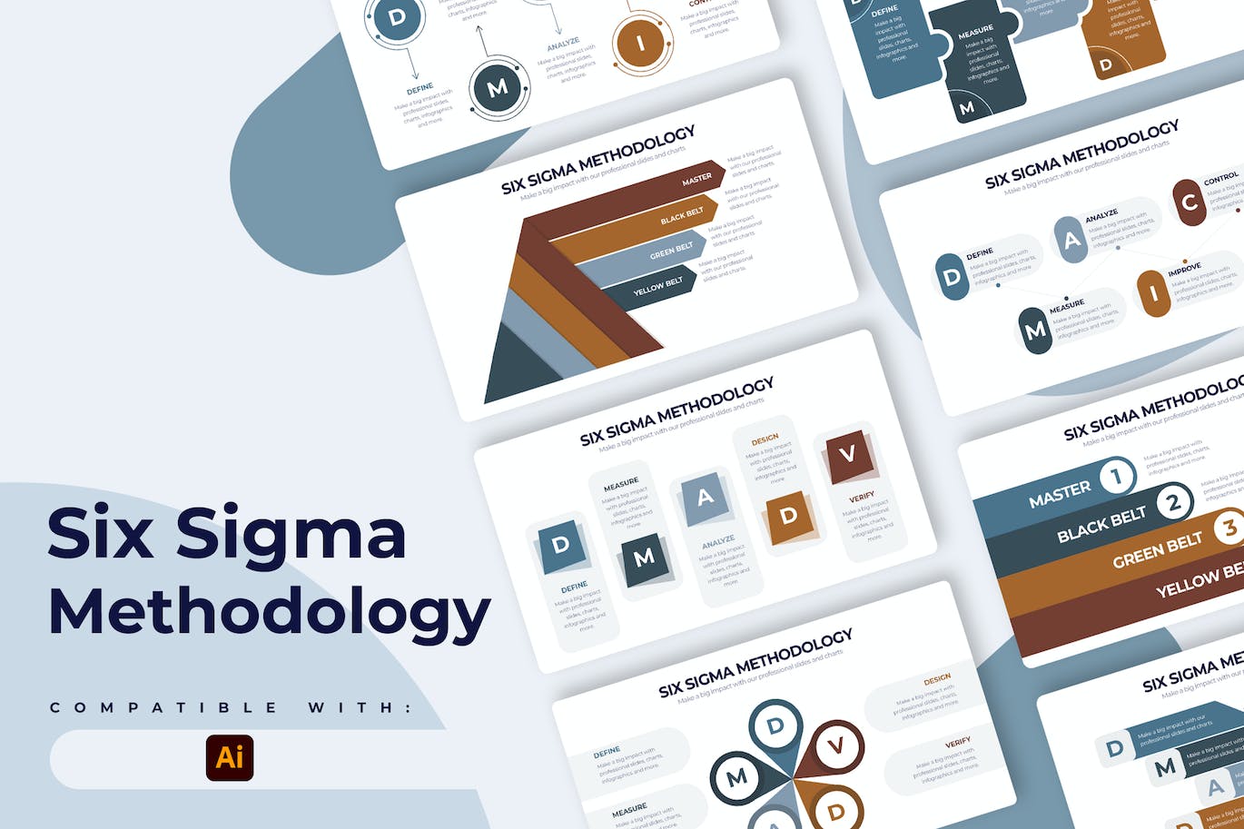六西格玛方法信息图表矢量模板 Six Sigma Methodology Illustrator Infographics 幻灯图表 sucaiwan.com