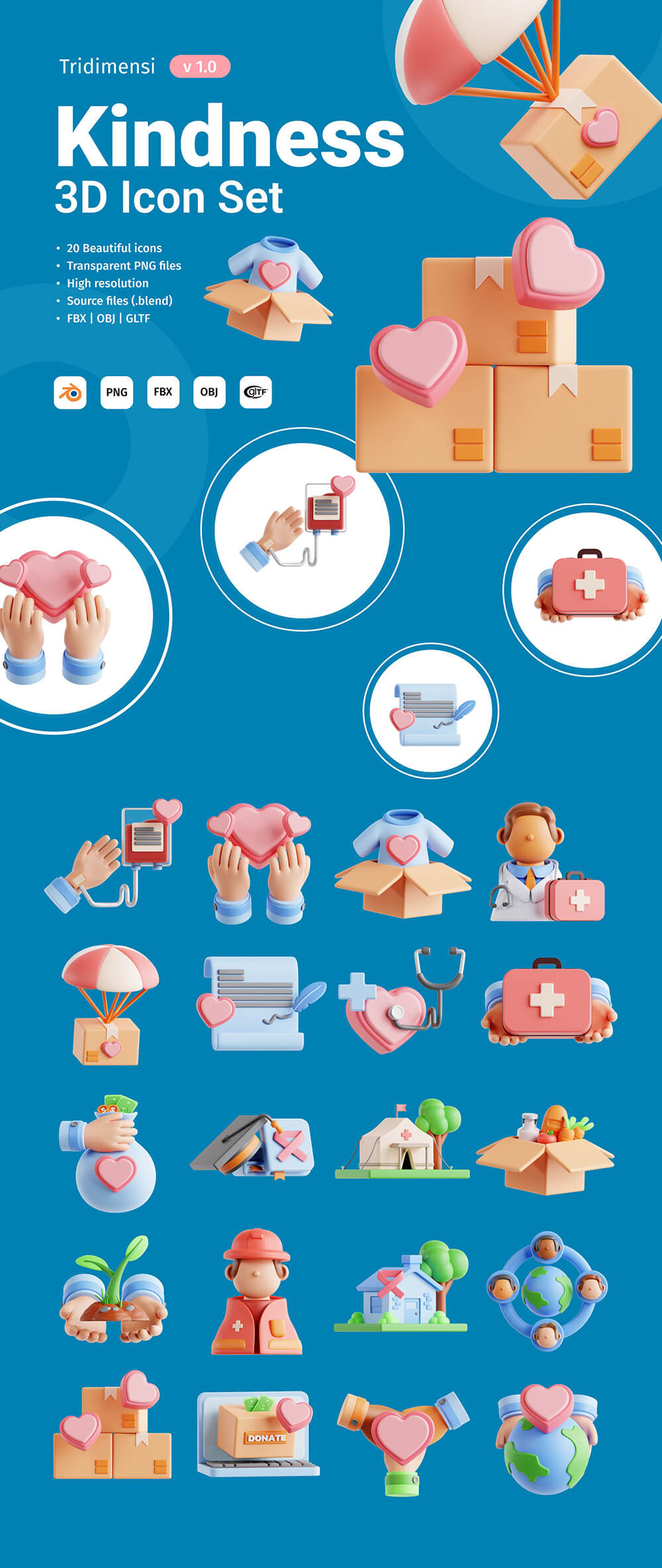 3D爱心善良图标集 图标素材 sucaiwan.com