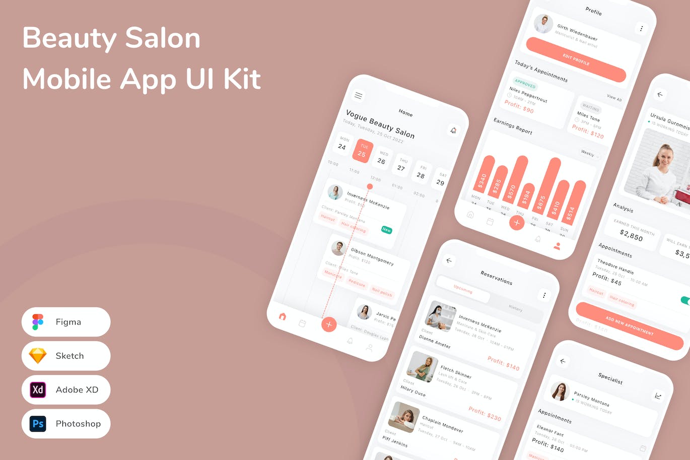 美容沙龙App应用界面设计模板 Beauty Salon Mobile App UI Kit APP UI sucaiwan.com