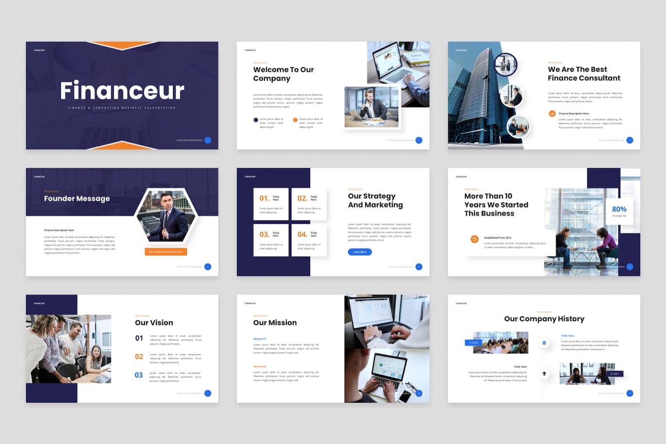 金融与咨询业务PPT幻灯片设计模板 Financeur – Finance & Consulting Powerpoint 幻灯图表 sucaiwan.com