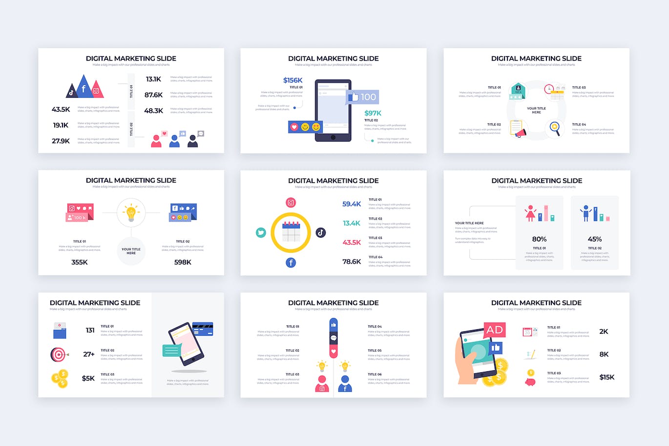 数字营销信息图表设计AI矢量模板 Digital Marketing Illustrator Infographics 幻灯图表 sucaiwan.com