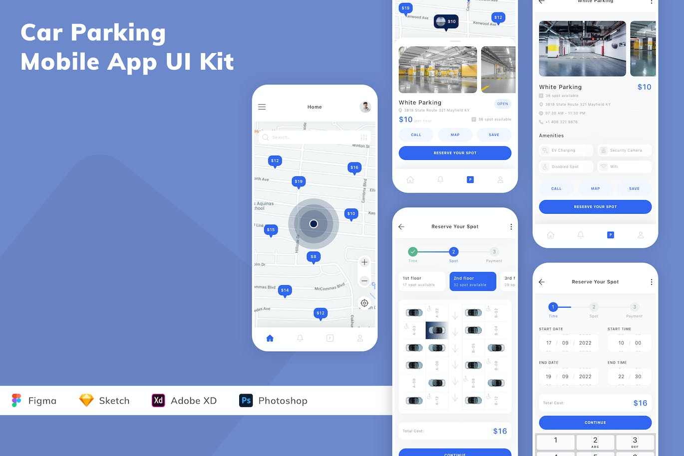 停车场查找应用程序App界面设计UI套件 Car Parking Mobile App UI Kit APP UI sucaiwan.com