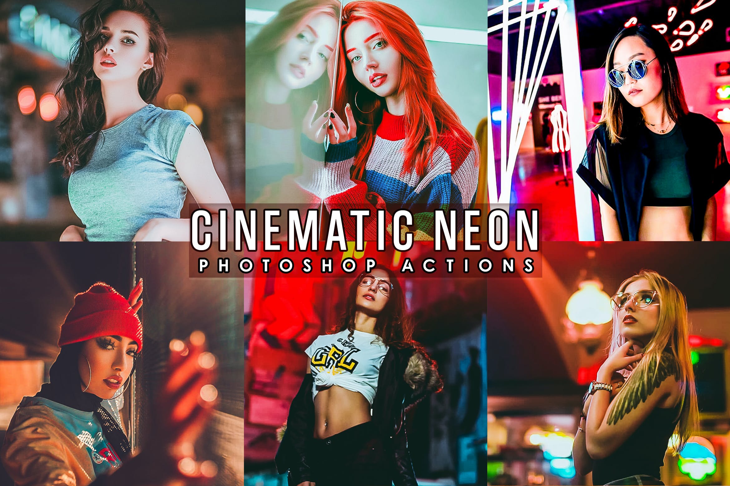 电影霓虹灯照片效果Photoshop动作 Cinematic Neon Portrait Photoshop Actions 插件预设 sucaiwan.com