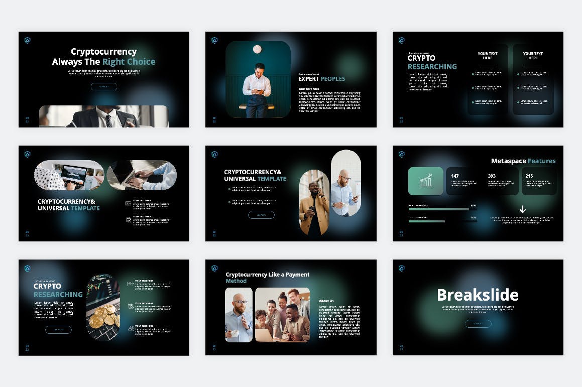 加密货币多用途PPT设计模板 Cryptocurrency PowerPoint Template 幻灯图表 sucaiwan.com