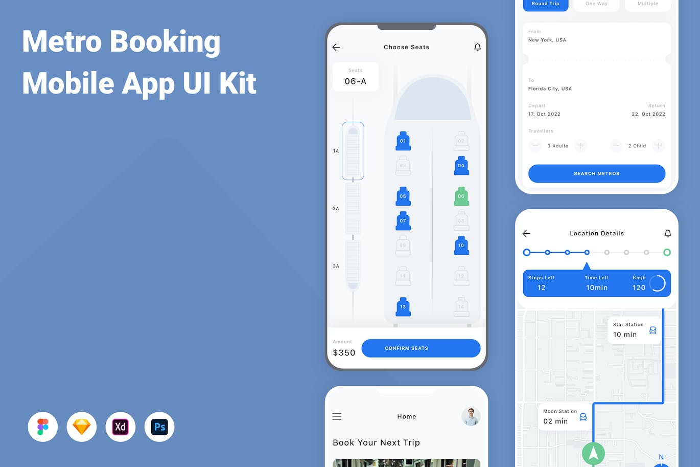 地铁预订移动应用程序App设计UI模板 Metro Booking Mobile App UI Kit APP UI sucaiwan.com