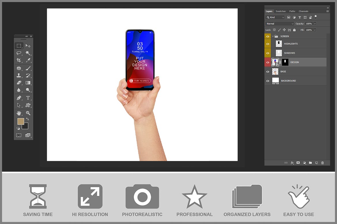 女性手持手机样机PSD模板 Phone Mockup in Woman Hand PSD 样机素材 sucaiwan.com