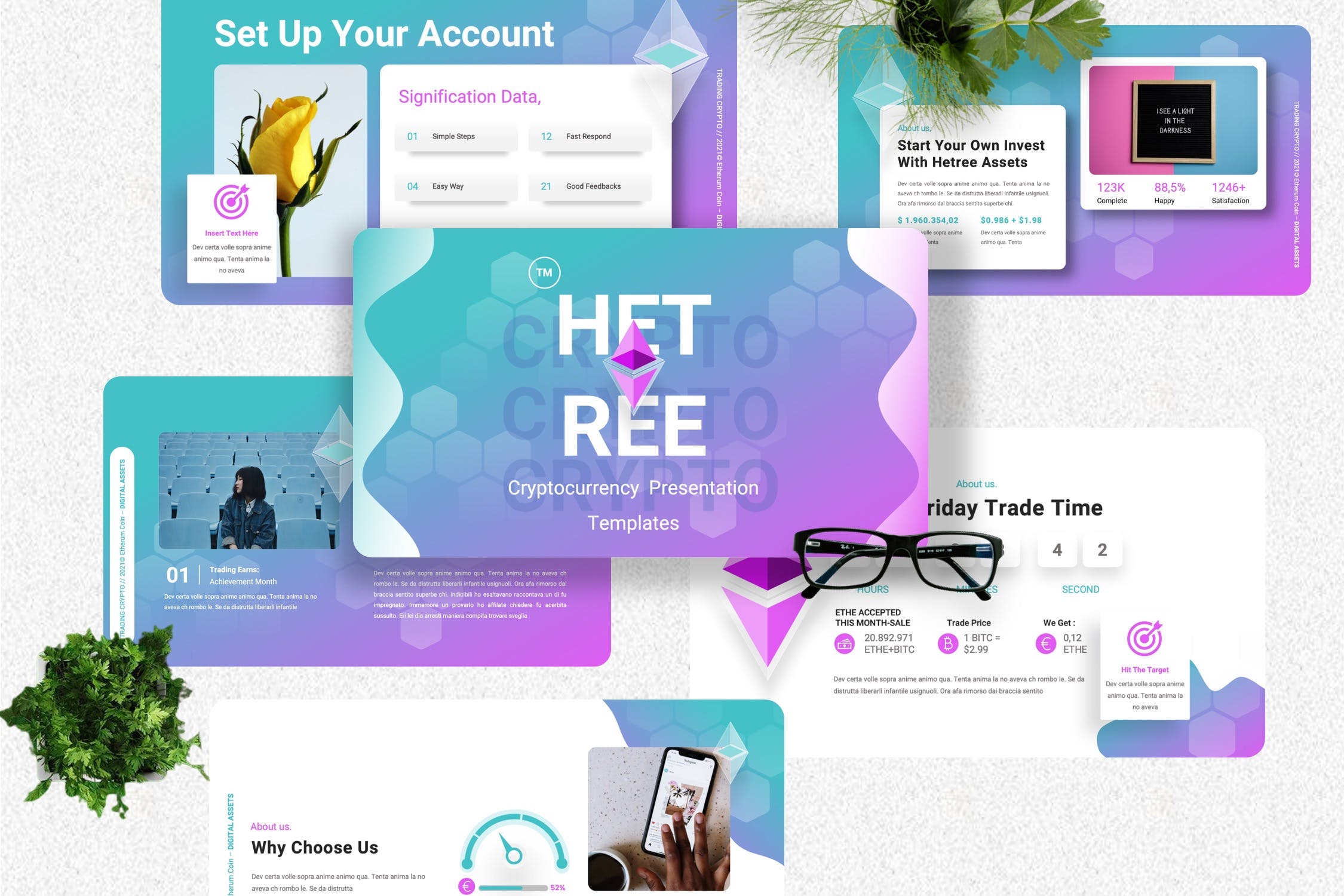 加密货币渐变色PPT幻灯片模板素材 Hetree – Cryptocurrency Powerpoint Templates 幻灯图表 sucaiwan.com