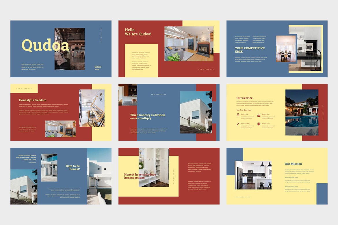 商业房地产PPT演示幻灯片模板 Qudoa : Real Estate Business Powerpoint 幻灯图表 sucaiwan.com