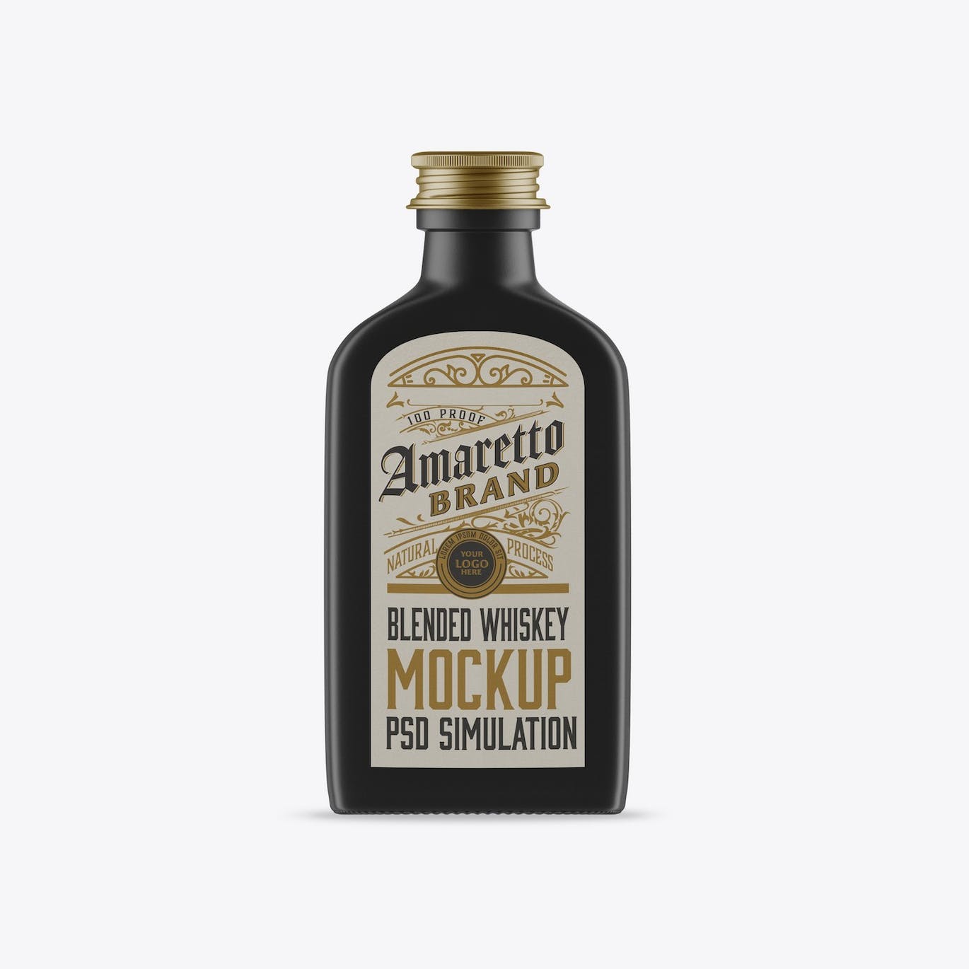 扁平威士忌玻璃瓶设计样机 Flat Whiskey Glass Bottle Mockup 样机素材 sucaiwan.com
