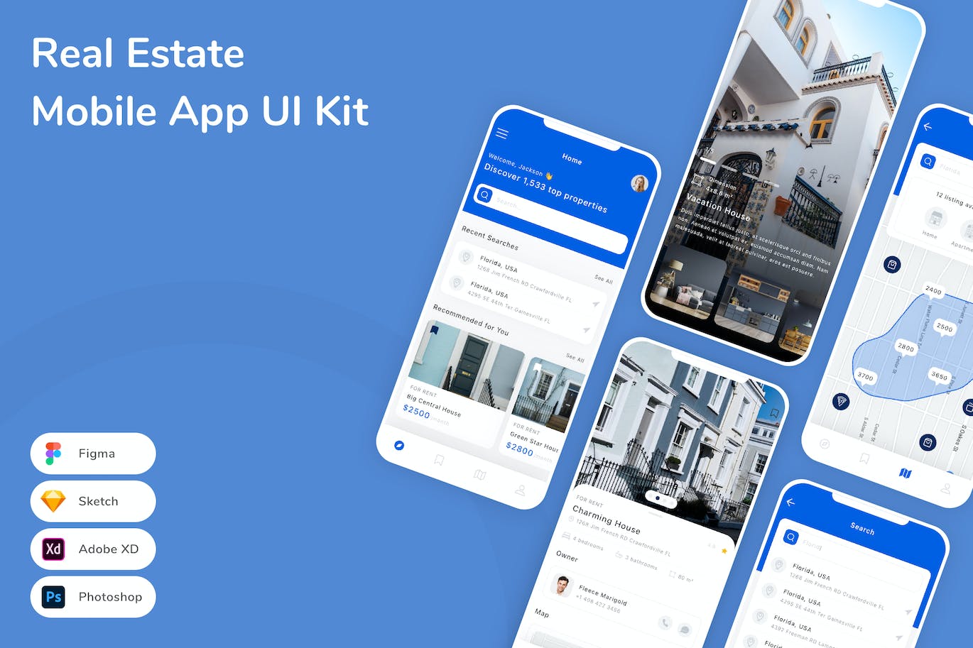 房地产App应用程序UI设计模板套件 Real Estate Mobile App UI Kit APP UI sucaiwan.com