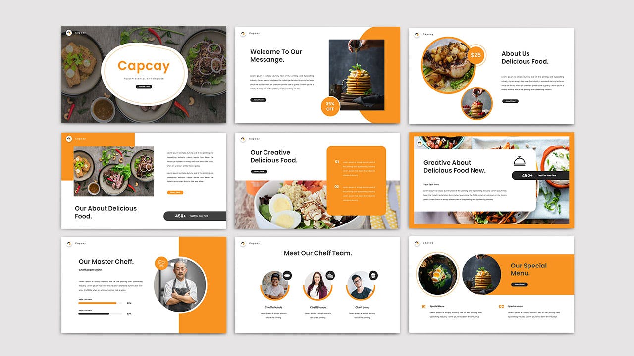 食品菜肴展示Powerpoint模板 CAPCAY – Food Powerpoint Template 幻灯图表 sucaiwan.com