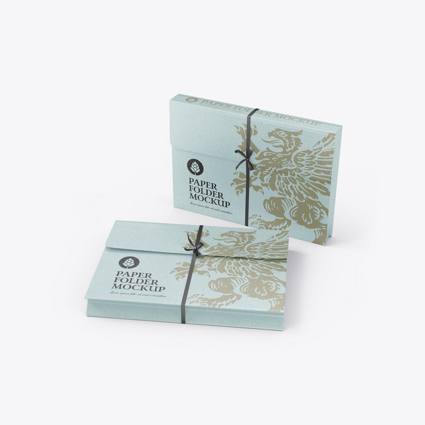 带绳的牛皮纸文件夹外观设计样机 Set Kraft Folders with Rope mockup 样机素材 sucaiwan.com