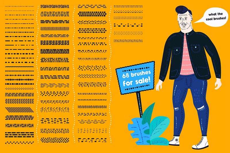 复古线条艺术AI笔刷 笔刷资源 sucaiwan.com