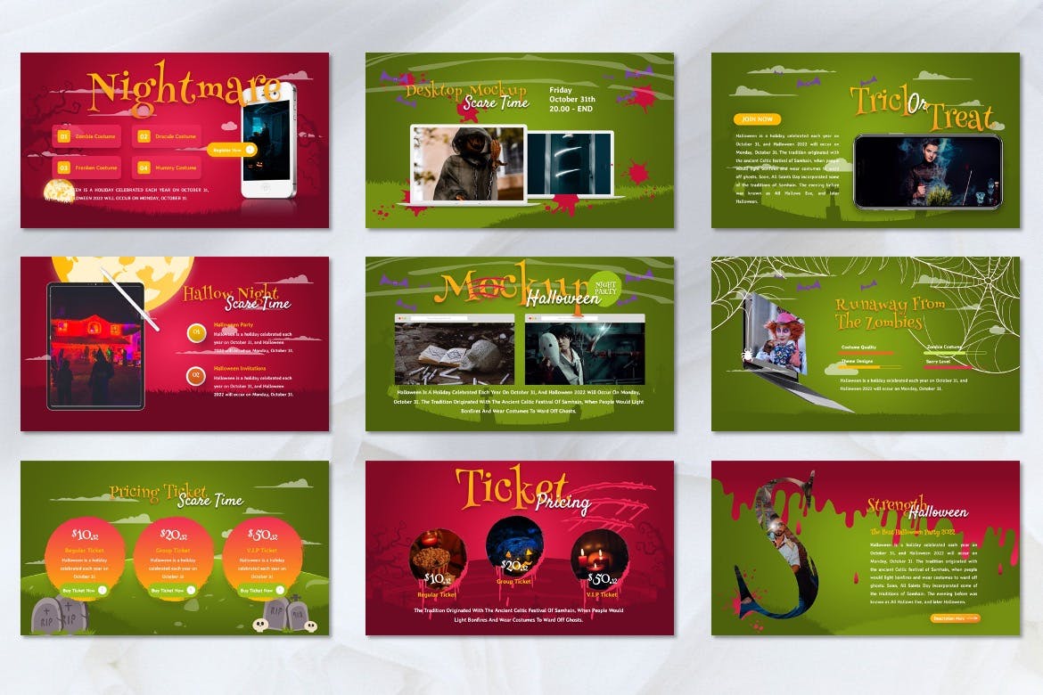 万圣节派对活动PPT模板下载 Zambie – Halloween Party Powerpoint Template 幻灯图表 sucaiwan.com