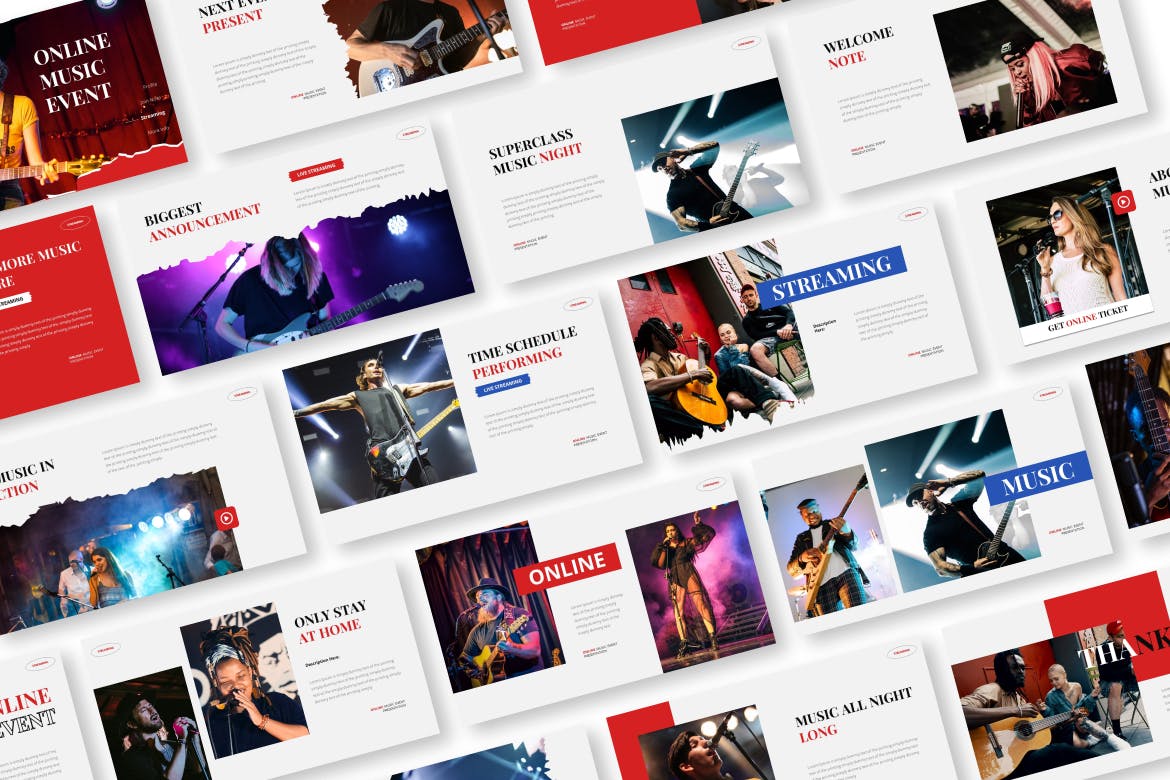 在线音乐活动演示PPT模板 Online Music Event Powerpoint Presentation Template 幻灯图表 sucaiwan.com