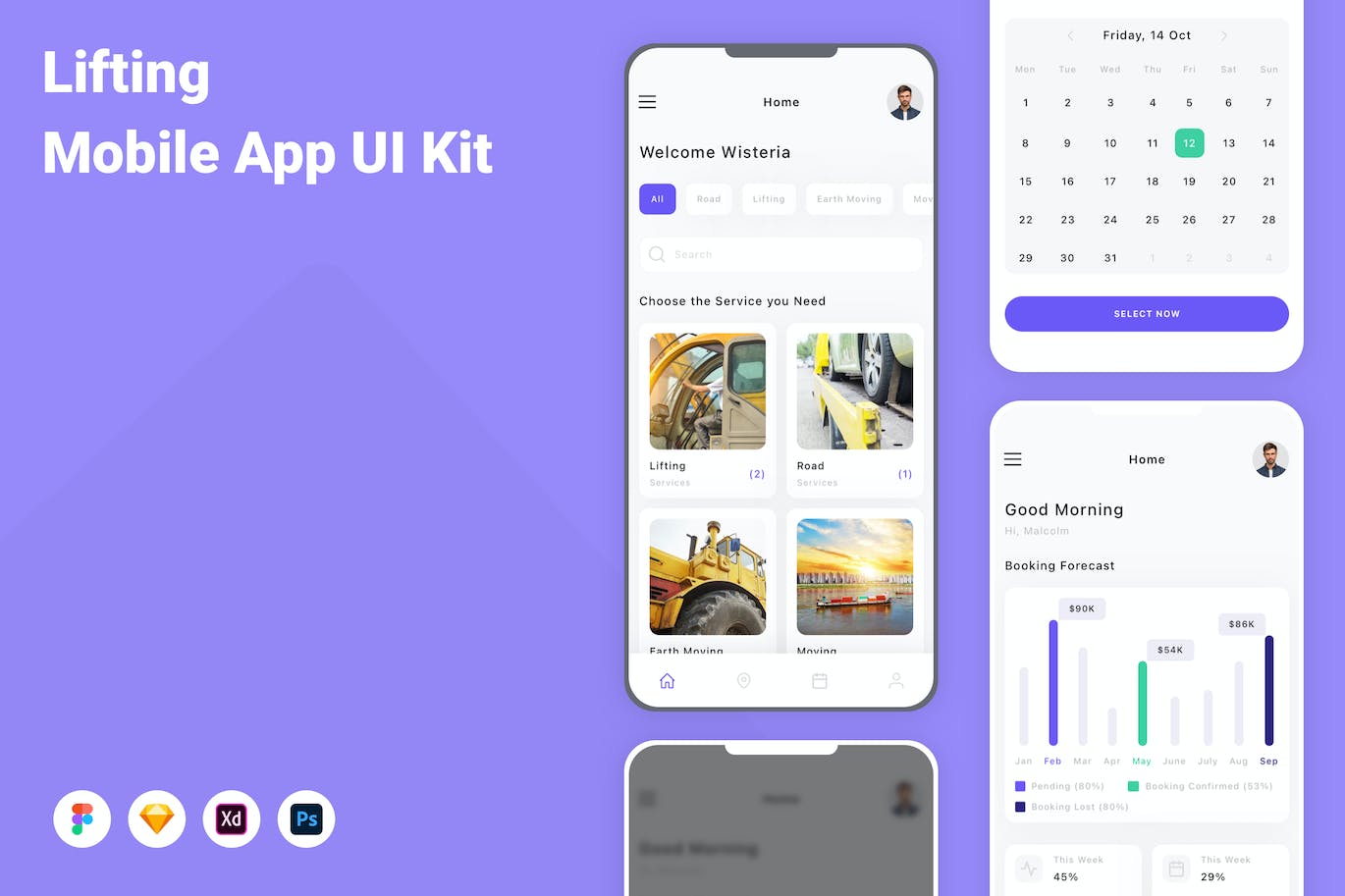 起重设备租赁移动应用程序App设计UI模板 Lifting Mobile App UI Kit APP UI sucaiwan.com