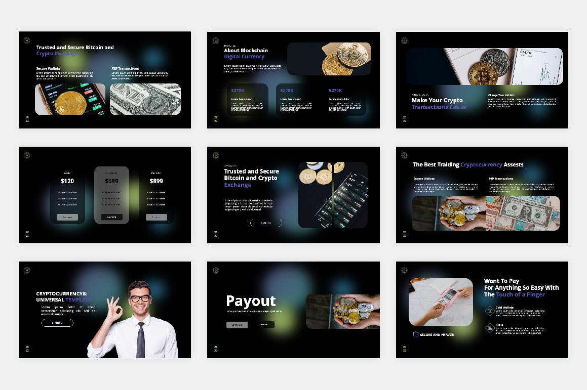 加密货币金融演示PPT模板 Cryptocurrency PowerPoint Template 幻灯图表 sucaiwan.com