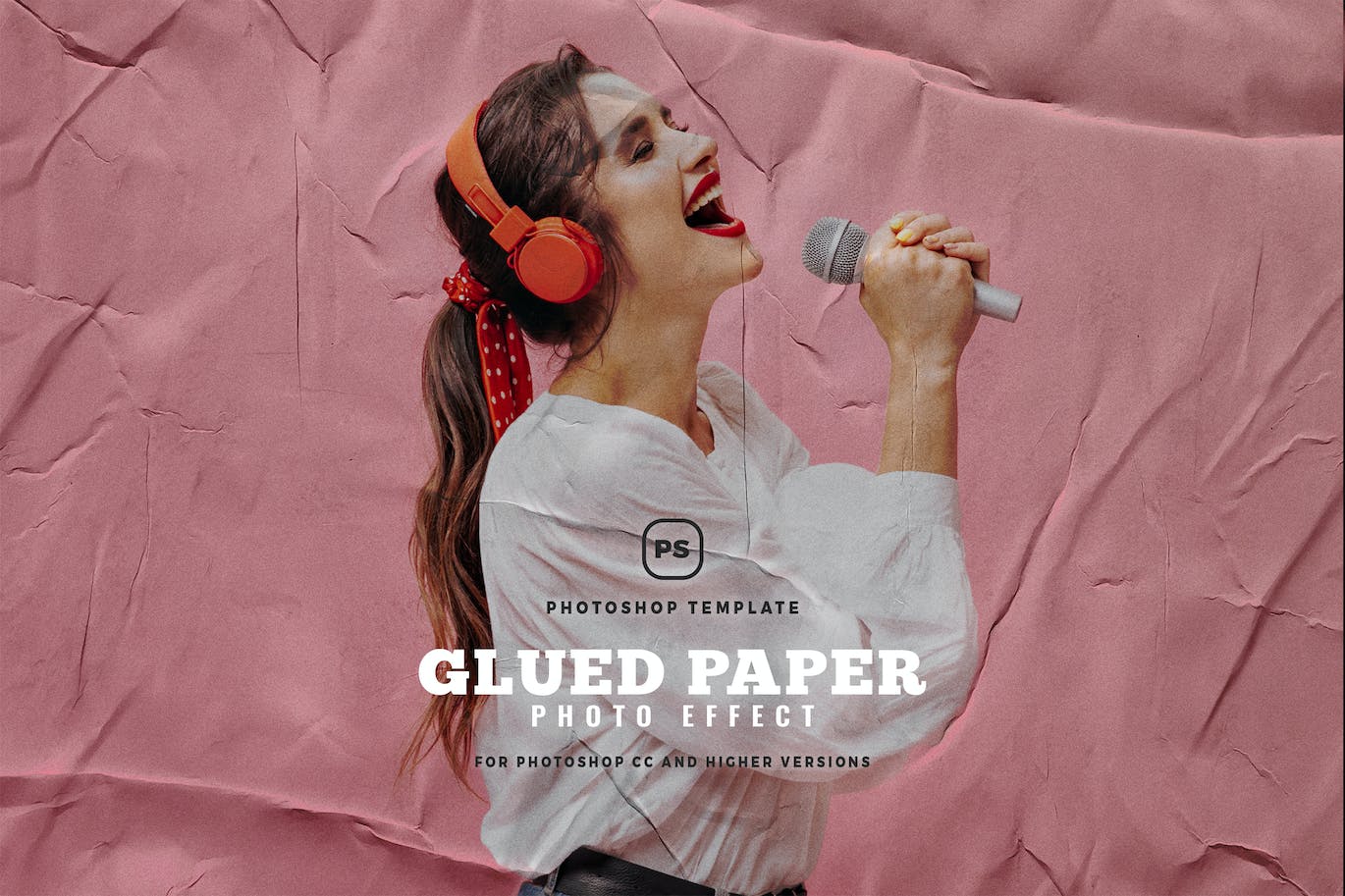 胶合皱纹海报照片效果PS样式 Glued Photo Effect 插件预设 sucaiwan.com