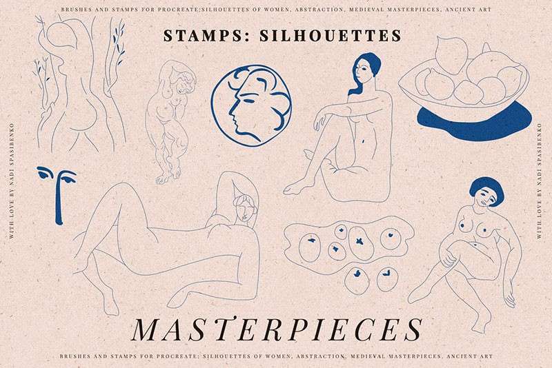 58个世界名画线稿PS笔刷 笔刷资源 sucaiwan.com