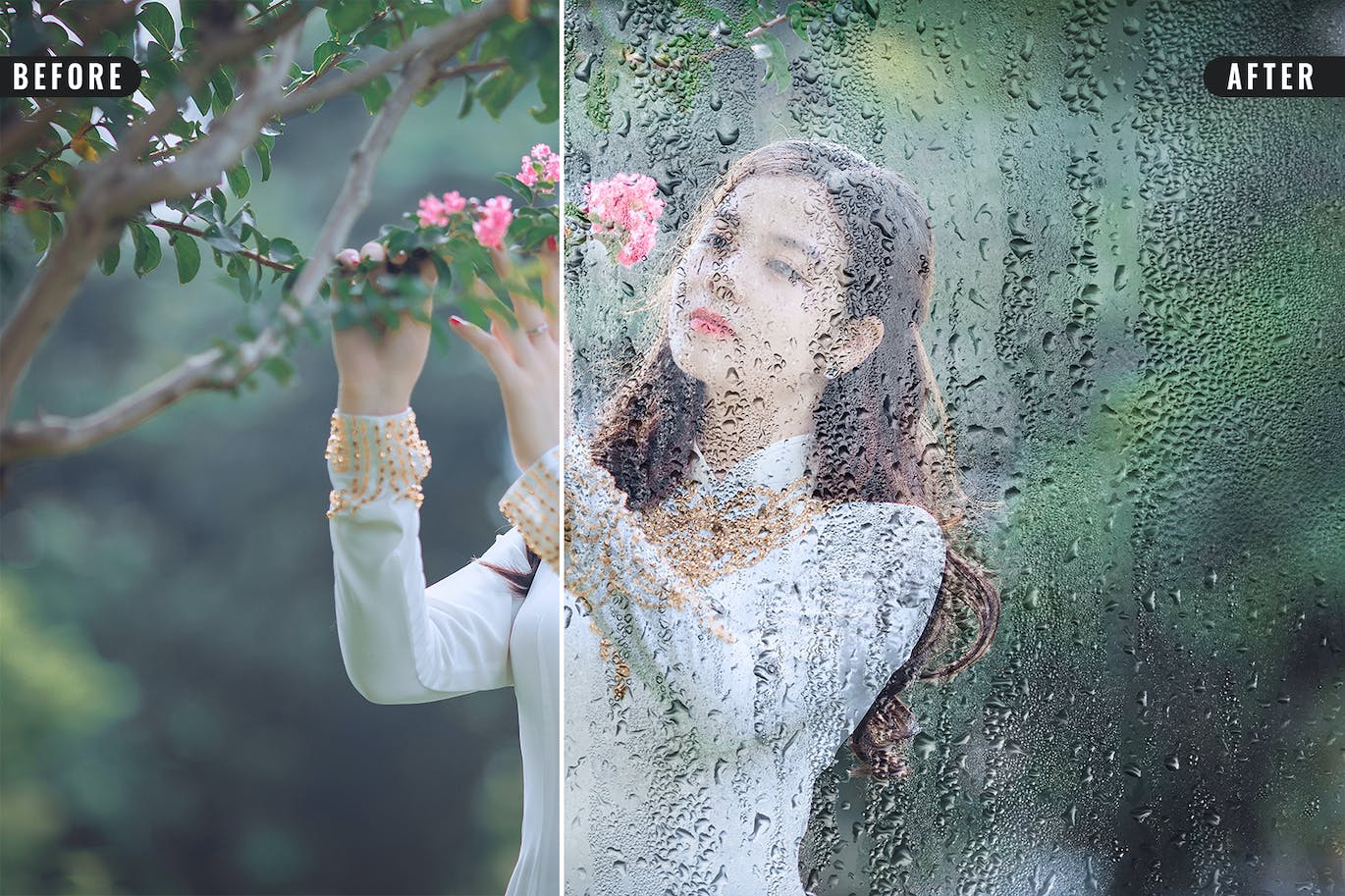 雨滴玻璃照片特效PS图层样式 Wet Glass Photo Effect 插件预设 sucaiwan.com
