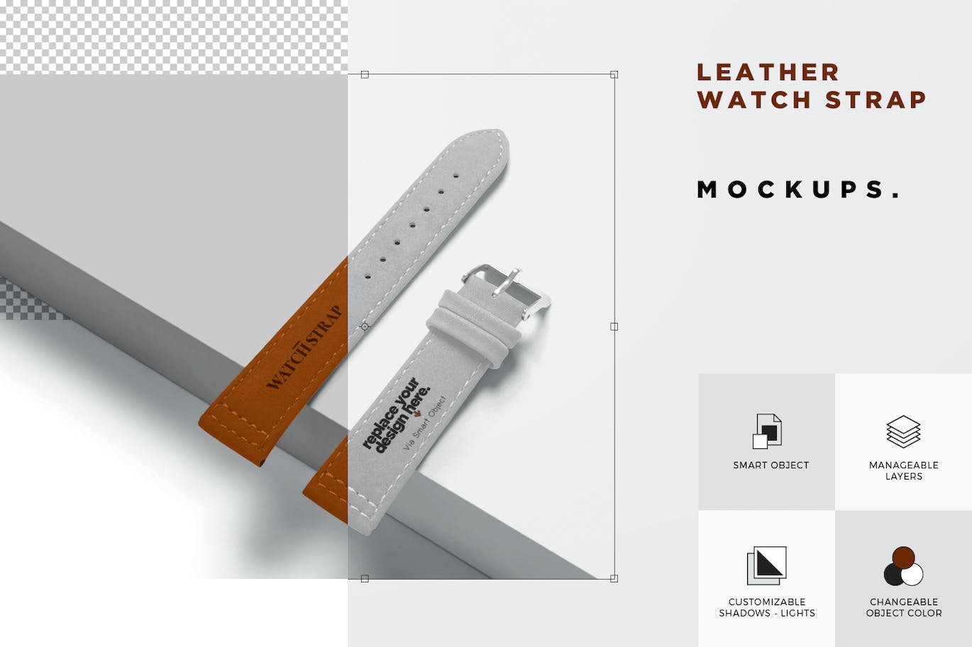 皮革表带手表品牌设计样机 Leather Watch Strap Mockups 样机素材 sucaiwan.com