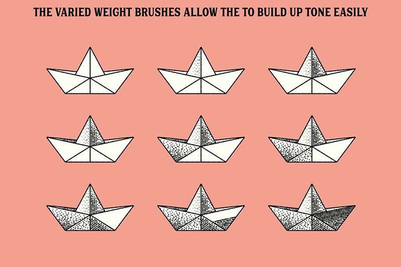 复古轮廓雕刻AI笔刷 笔刷资源 sucaiwan.com