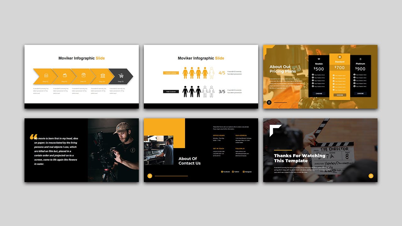 影视和电影制作PowerPoint演示模板 Moviker – Film & Movie Maker PowerPoint Template 幻灯图表 第2张-素材湾丨精选海外优质设计素材资源 影视和电影制作PowerPoint演示模板 Moviker – Film & Movie Maker PowerPoint Template 幻灯图表 sucaiwan.com