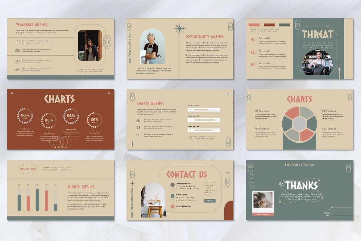 咖啡品牌PPT素材 Authec – Authentic Brands Powerpoint Template 幻灯图表 sucaiwan.com