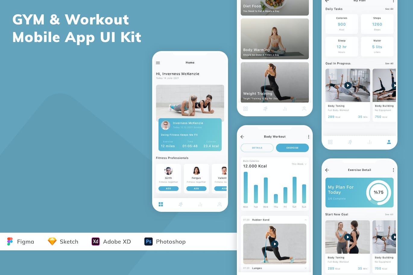健身房和健身应用程序App界面设计UI套件 GYM & Workout Mobile App UI Kit APP UI sucaiwan.com