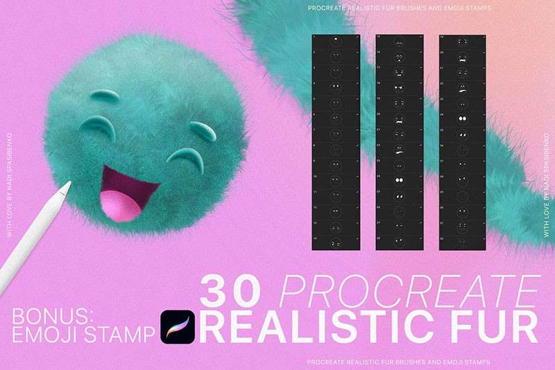 毛茸表情包Procreate笔刷 笔刷资源 sucaiwan.com