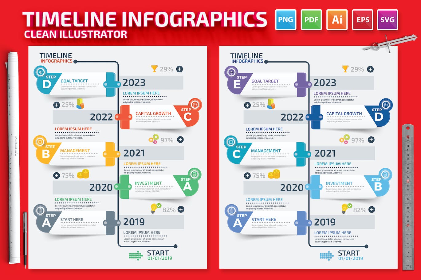 时间线数据图表元素设计素材 Timeline Infographics Design 幻灯图表 sucaiwan.com