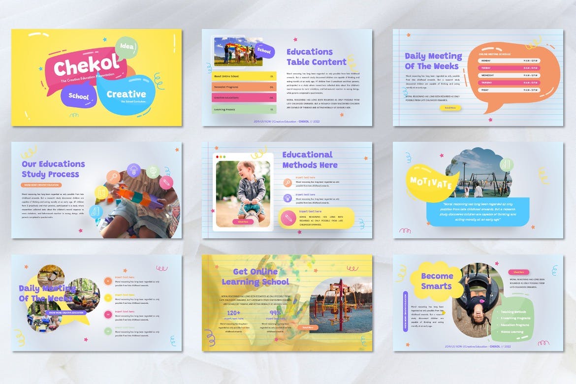 儿童教育创意PPT设计模板 Chekol – Education Creative Powerpoint Template 幻灯图表 sucaiwan.com