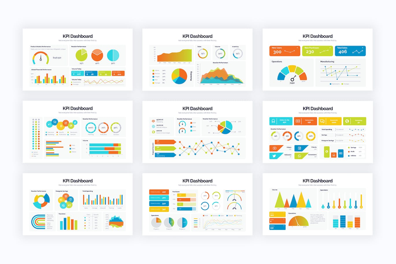 营销KPI仪表盘信息图表设计AI矢量模板 Marketing KPI Dashboard Illustrator Infographics 幻灯图表 sucaiwan.com