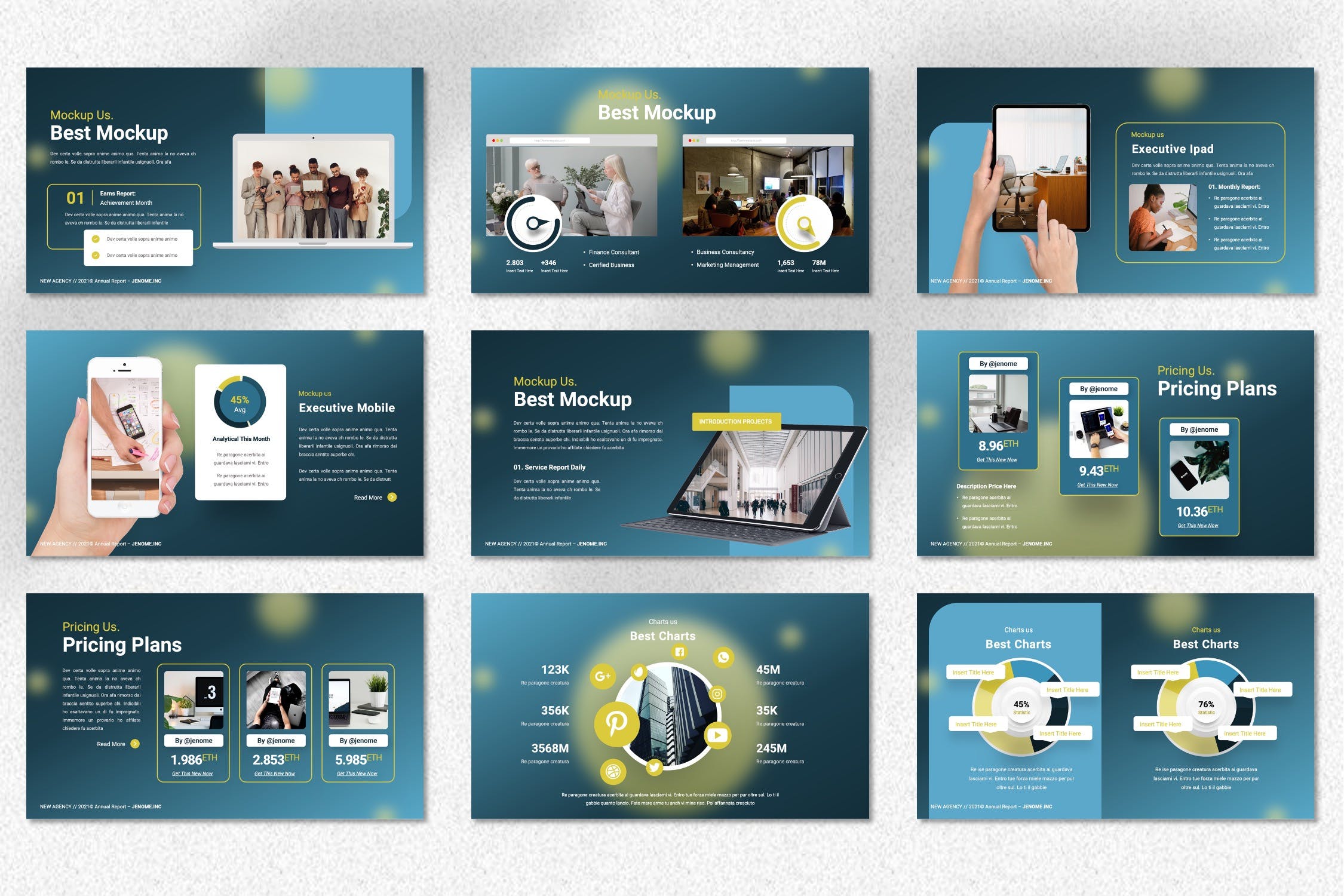 年度报告PPT幻灯片模板素材 Jenome – Annual Report Powerpoint Template 幻灯图表 sucaiwan.com