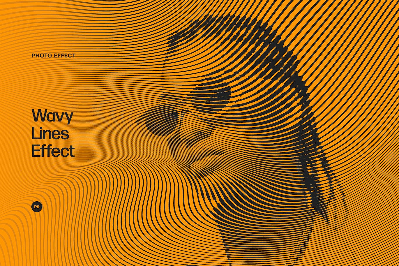 波浪线条图案照片特效PS图层样式 Wavy Lines Photo Effect 插件预设 sucaiwan.com