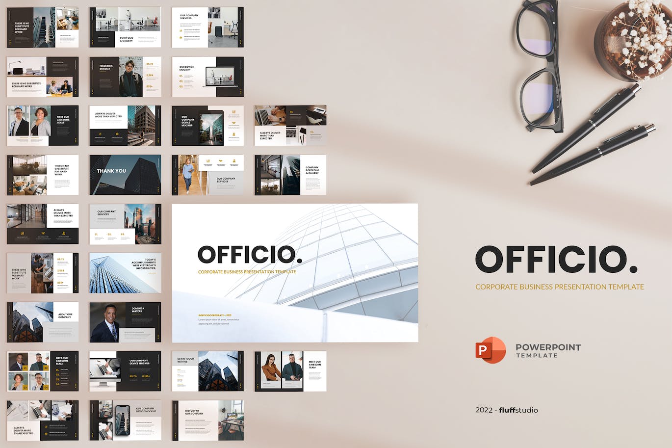 公司业务PowerPoint演示文稿模板 Officio – Corporate PowerPoint Template 幻灯图表 sucaiwan.com
