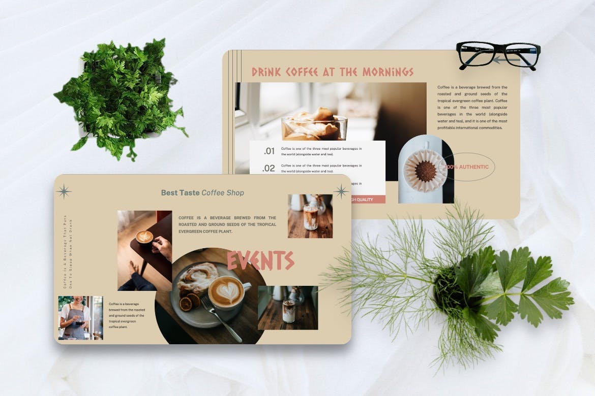 咖啡品牌PPT素材 Authec – Authentic Brands Powerpoint Template 幻灯图表 sucaiwan.com