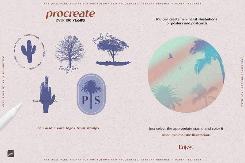 100+自然风景剪影图案Procreate笔刷 笔刷资源 sucaiwan.com