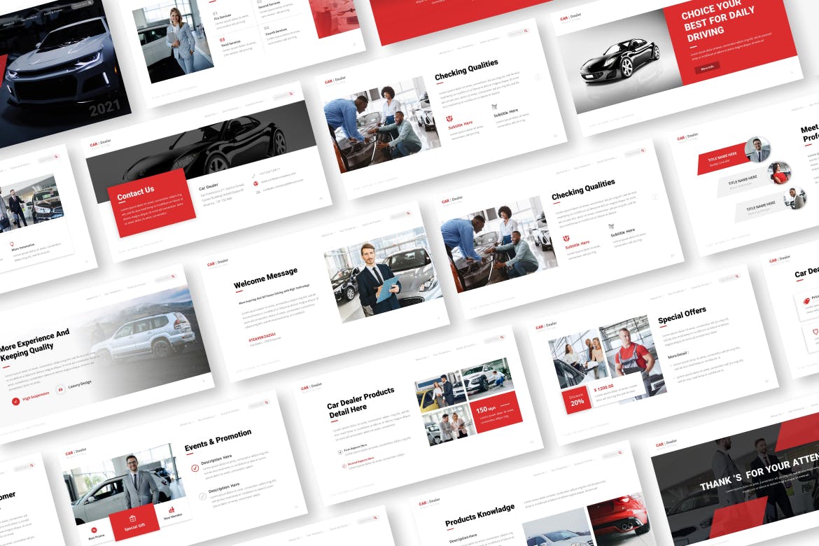 汽车经销商PowerPoint演示文稿模板 Car Dealer Powerpoint Presentation Template 幻灯图表 sucaiwan.com