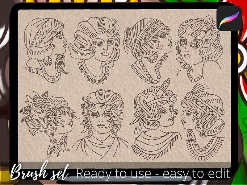 20个女性线描画Procreate笔刷 笔刷资源 sucaiwan.com